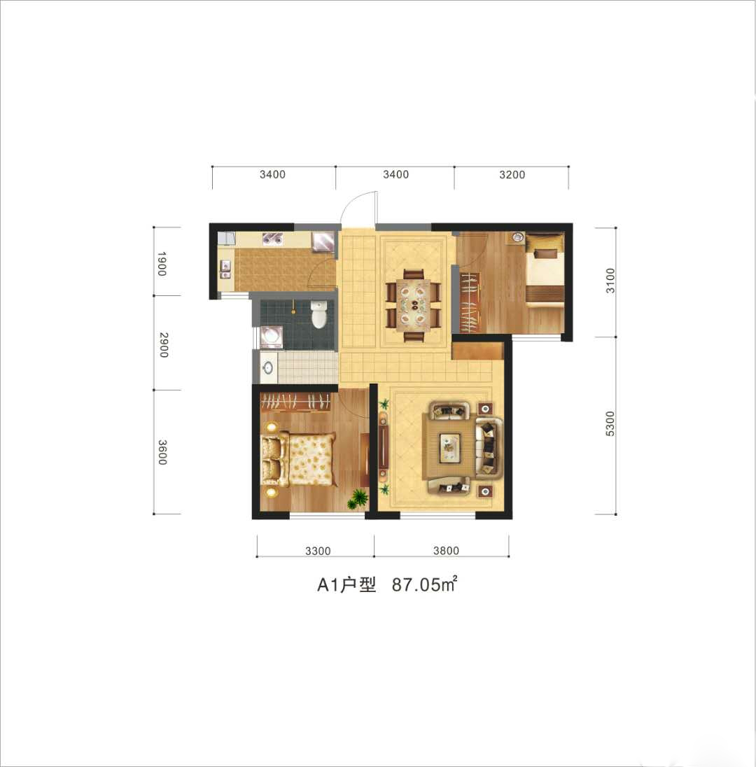 浙商大廈·金色錢江A1戶型：兩室兩廳一衛(wèi)