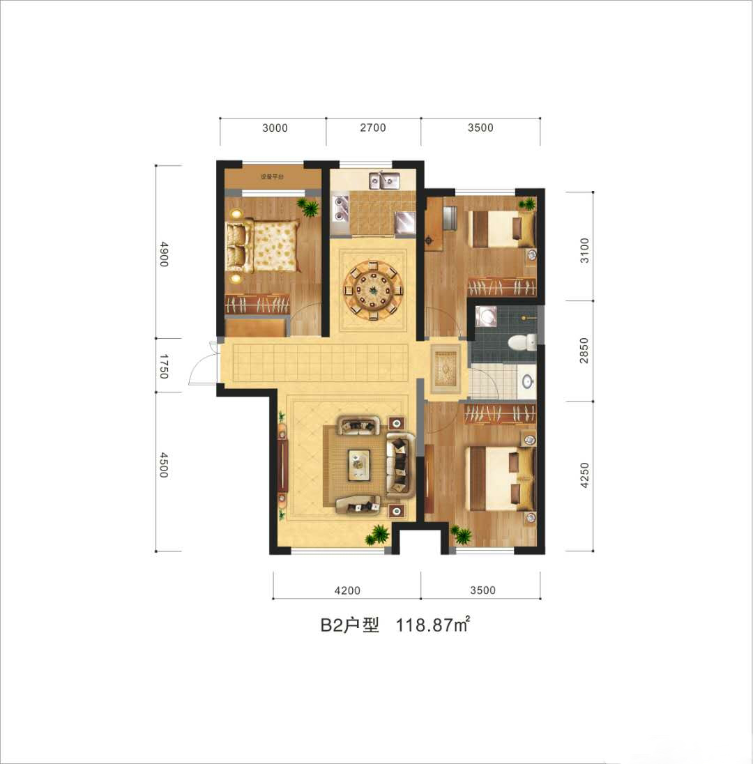 浙商大廈·金色錢江B2戶型：三室兩廳一衛(wèi)