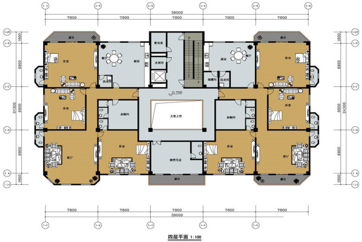 A戶型四層平面 3室2廳1衛(wèi)1廚 118.00㎡