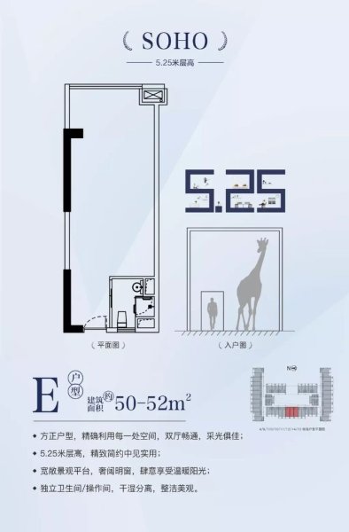 誠方·創(chuàng)世紀(jì)廣場(chǎng)E戶型 開間 51㎡ 99.45萬元-套