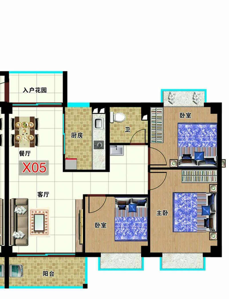 樂東·江北樂園三期X05戶型圖 3室2廳1廚1衛(wèi)1陽臺