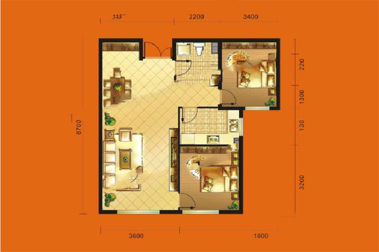 陽光恒昌·萬象天地89.09㎡兩室兩廳一廚一衛(wèi) 52.46萬元-套