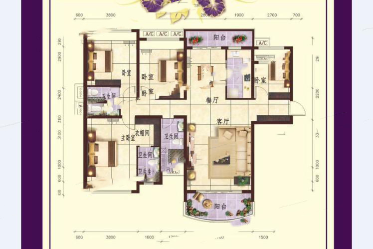 凱旋豪庭43棟02戶型153.70㎡四房兩廳兩衛(wèi) 87.61萬元-套