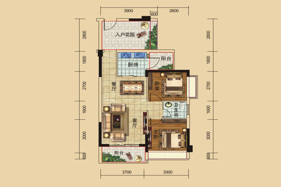 83-86㎡棟B戶型 2室2廳1衛(wèi)1廚 77.19萬元-套