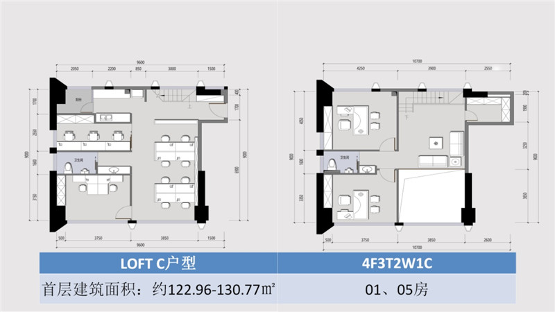 時(shí)代峯璟01、05號(hào)房 LOFT C戶型 建筑面積約122.96-130.77平米