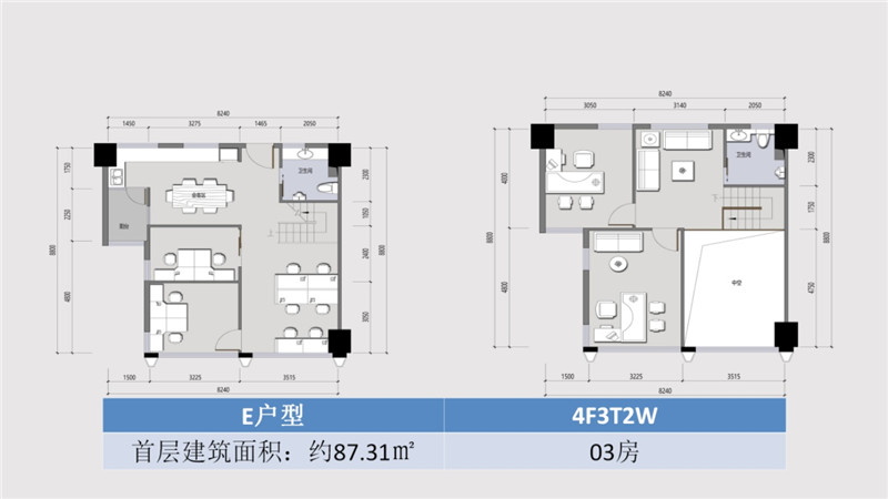 時(shí)代峯璟03號(hào)房  E戶(hù)型 首層建筑面積約87.31平米