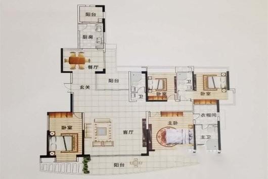 中海水岸城花園A2戶型 4室2廳3衛(wèi)1廚 272㎡