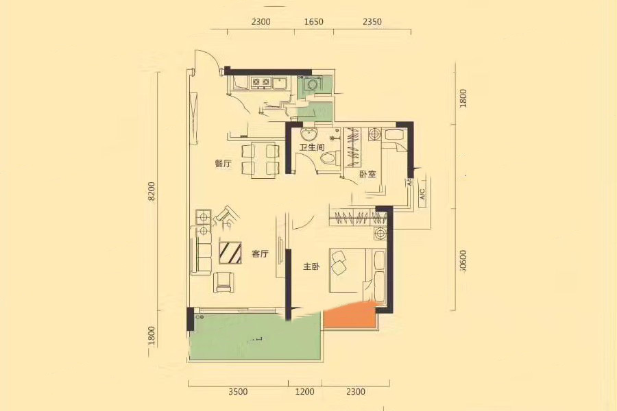 榮佳國韻A戶型 2室2廳1衛(wèi)1廚 74.71㎡