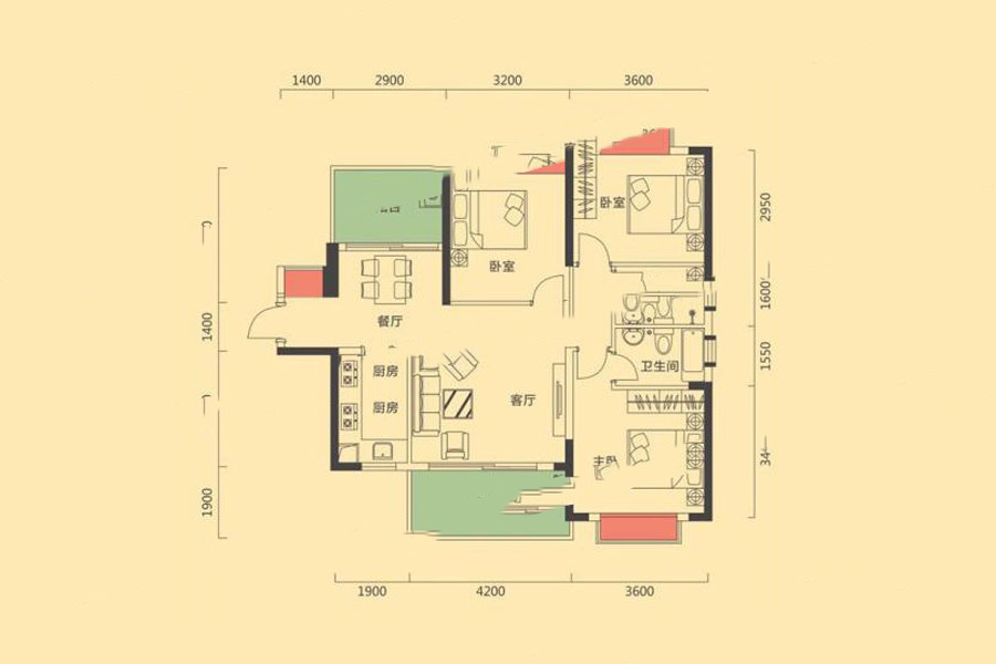 榮佳國韻D戶型 3室2廳2衛(wèi)1廚 107.35㎡