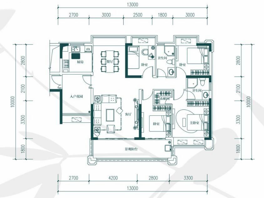 中惠玥園A戶型 4室2廳2衛(wèi)1廚 134㎡