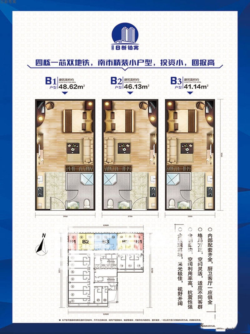 日新粵寓日新粵寓B1、2、3戶(hù)型1室1廳1衛(wèi)1廚 建面41.14㎡