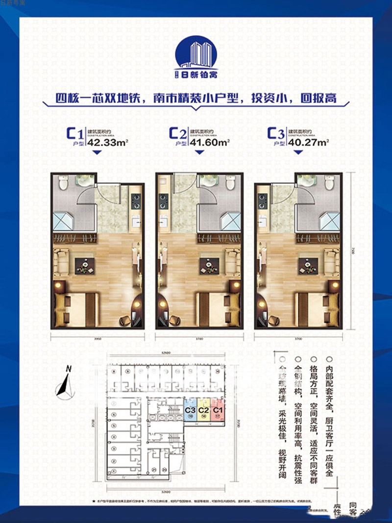 日新粵寓日新粵寓C1、2、3戶(hù)型1室1廳1衛(wèi)1廚 建面40.27㎡