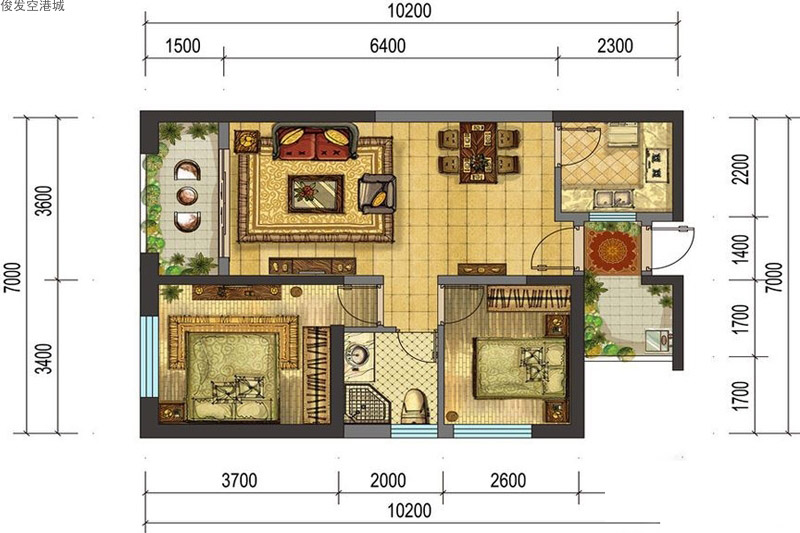 俊發(fā)空港城俊發(fā)空港城A1戶型2室2廳1衛(wèi)0廚 建面60.00㎡