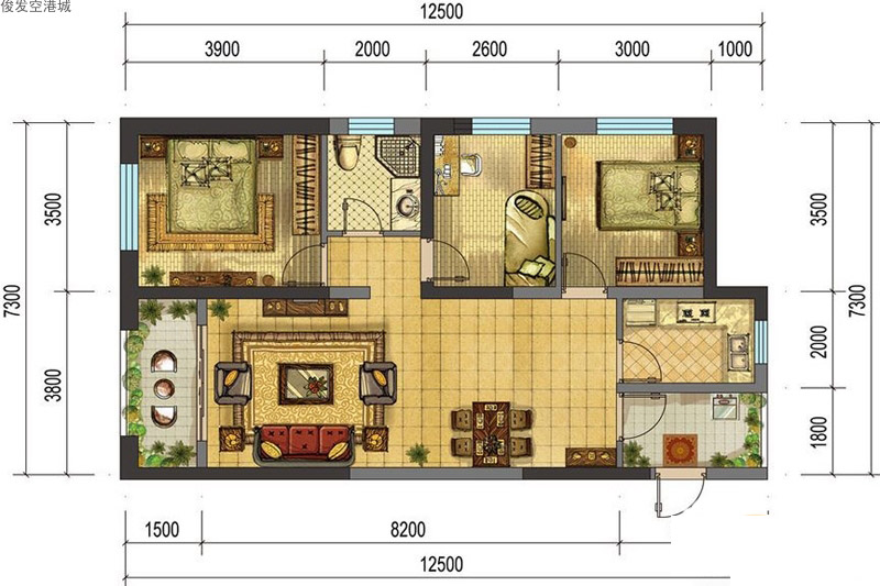 俊發(fā)空港城俊發(fā)空港城A2戶型2室2廳1衛(wèi)0廚 建面78.00㎡