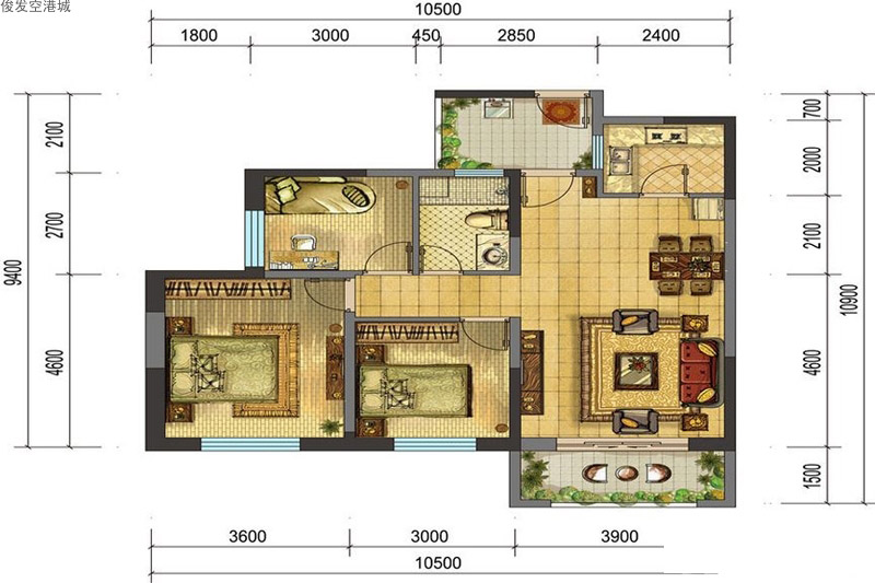 俊發(fā)空港城俊發(fā)空港城A3戶型3室2廳1衛(wèi)0廚 建面79.00㎡