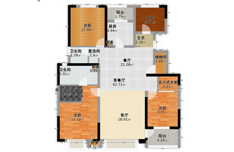 招商海公館B戶型 4室2廳2衛(wèi)1廚 143㎡