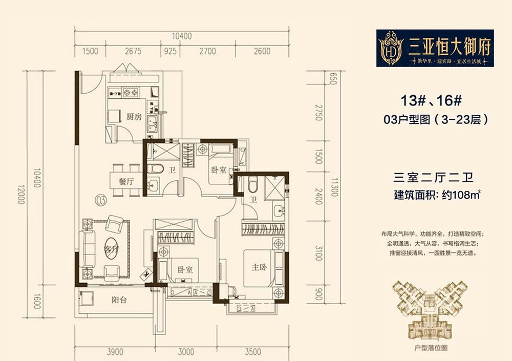 恒大御府  13#16#03戶型     108㎡