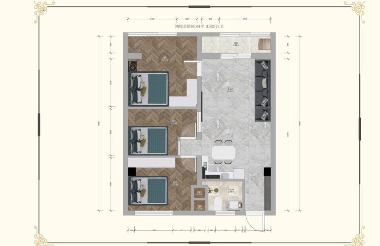憑海臨風(fēng)B2戶型 3房1廳1衛(wèi) 建筑面積93㎡