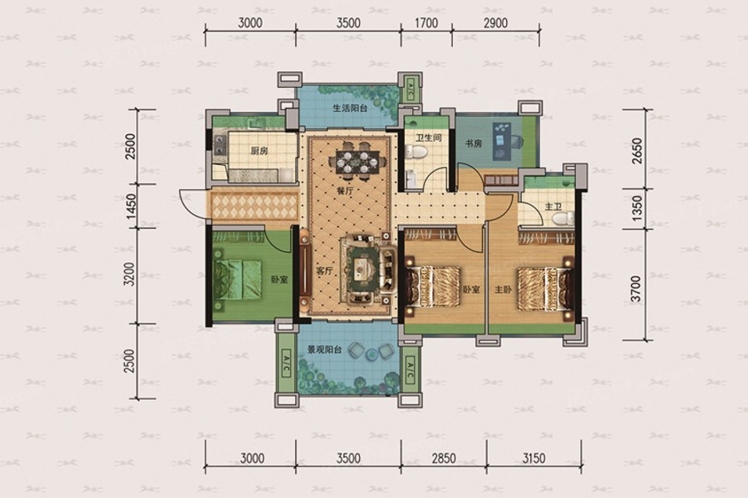 建實帝景銀灣1號樓02戶型 91.28 ㎡